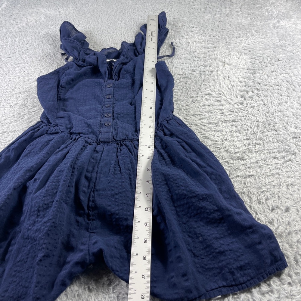 Aerie Real Womens Small Navy Blue Textured Ruffle Button Front Smocked Romper - Picture 4 of 7